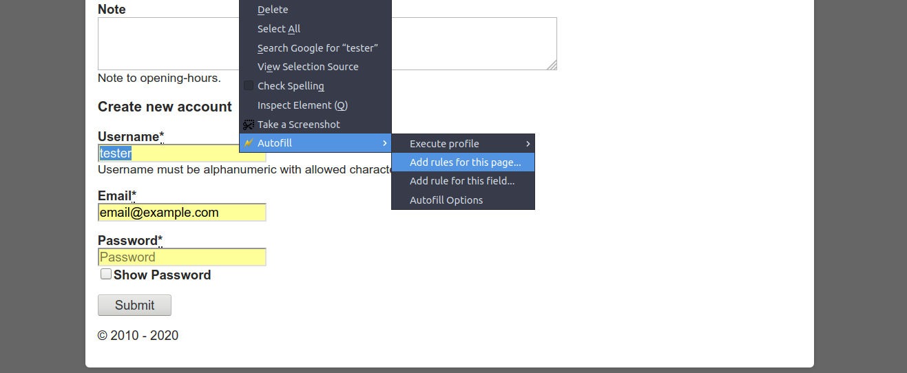 Autofill - save the form by right-click menu